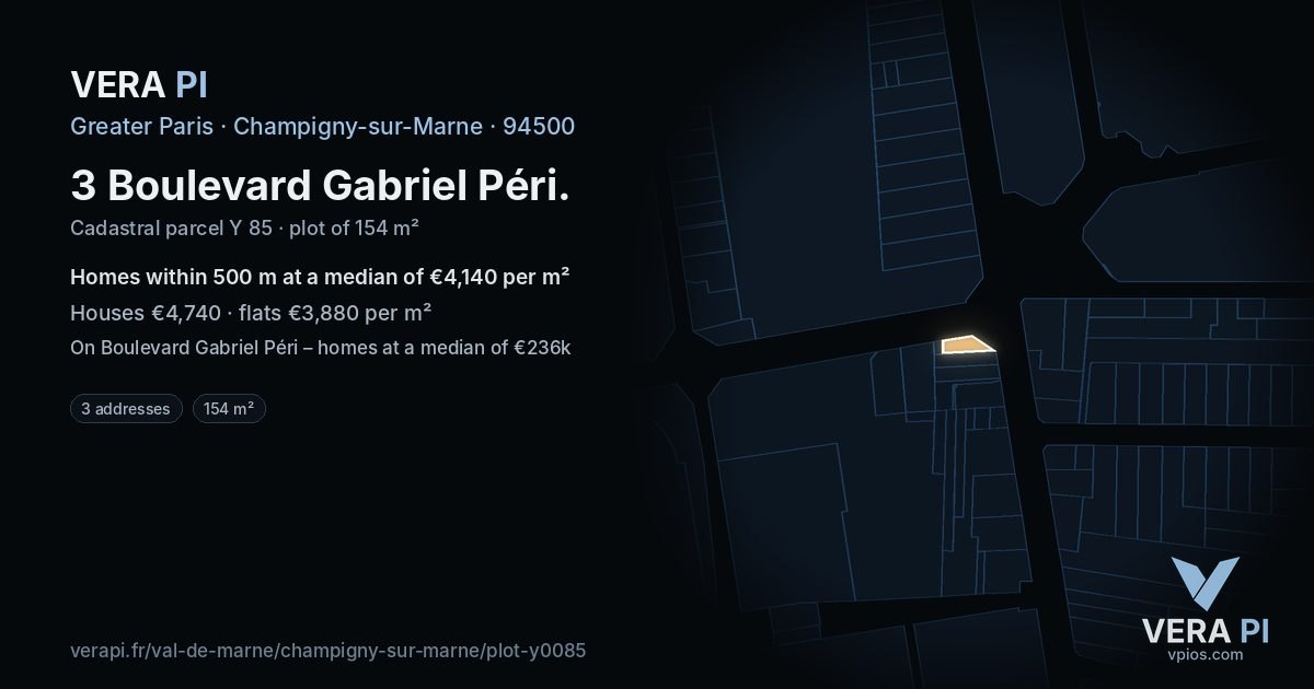 3 Boulevard Gabriel Péri, Champigny-sur-Marne at night – the plot lit, the parcels around coloured by the prices near them