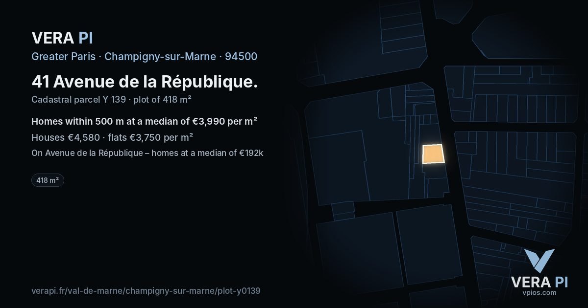 41 Avenue de la République, Champigny-sur-Marne at night – the plot lit, the parcels around coloured by the prices near them