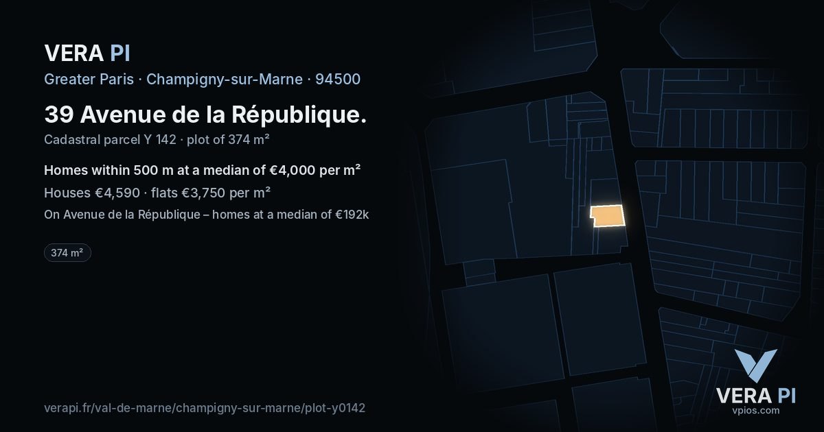 39 Avenue de la République, Champigny-sur-Marne at night – the plot lit, the parcels around coloured by the prices near them