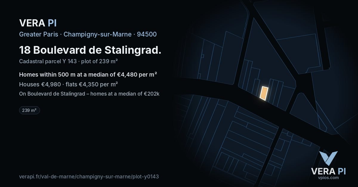 18 Boulevard de Stalingrad, Champigny-sur-Marne at night – the plot lit, the parcels around coloured by the prices near them