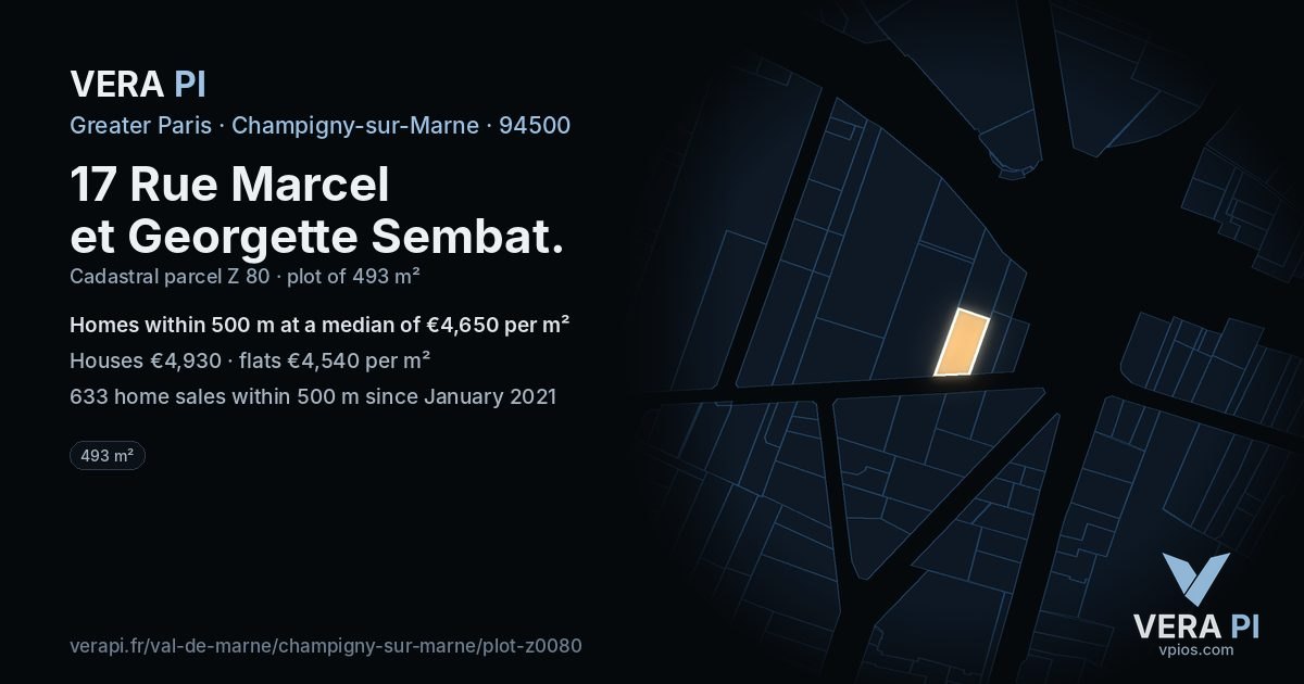 17 Rue Marcel et Georgette Sembat, Champigny-sur-Marne at night – the plot lit, the parcels around coloured by the prices near them