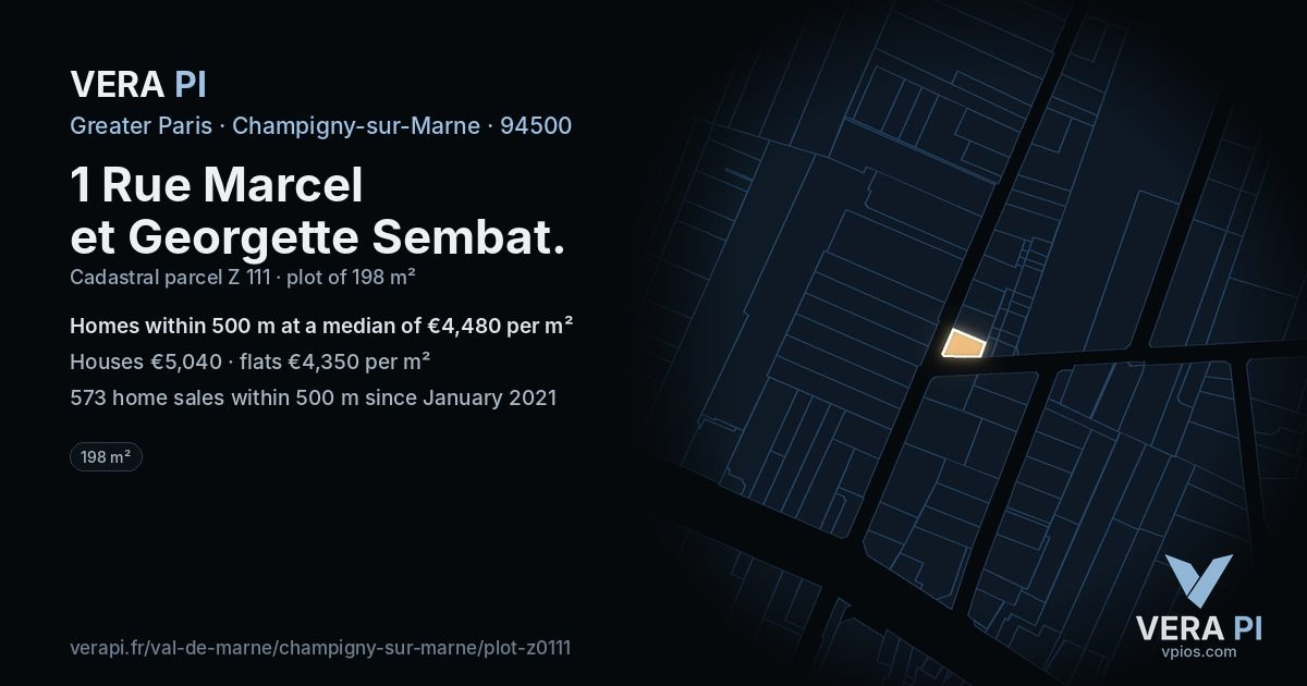 1 Rue Marcel et Georgette Sembat, Champigny-sur-Marne at night – the plot lit, the parcels around coloured by the prices near them
