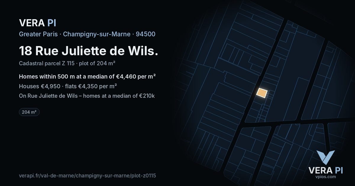 18 Rue Juliette de Wils, Champigny-sur-Marne at night – the plot lit, the parcels around coloured by the prices near them