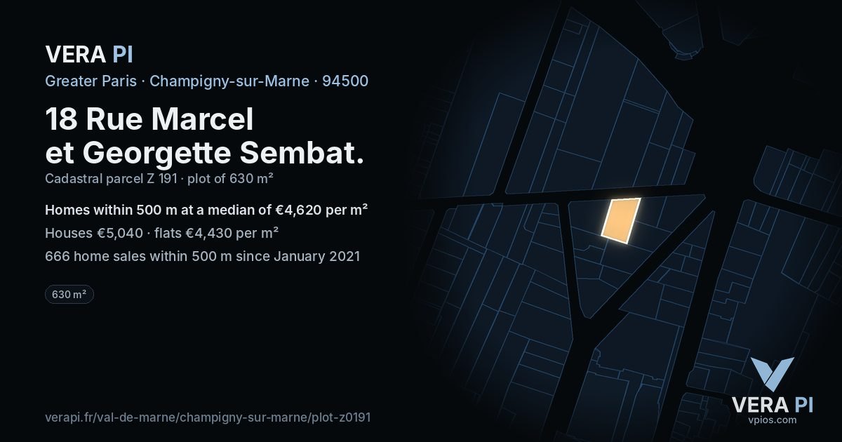 18 Rue Marcel et Georgette Sembat, Champigny-sur-Marne at night – the plot lit, the parcels around coloured by the prices near them