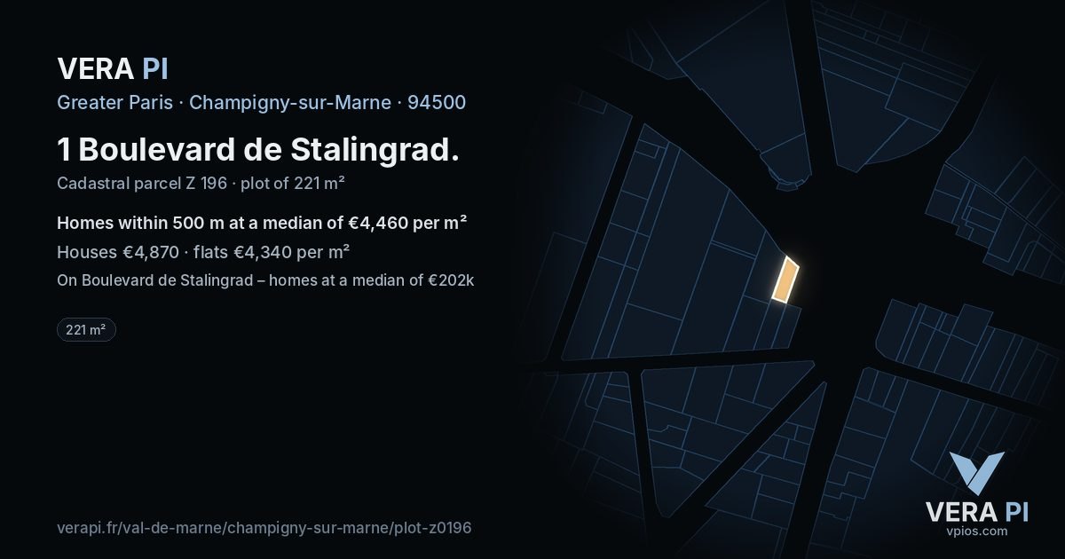 1 Boulevard de Stalingrad, Champigny-sur-Marne at night – the plot lit, the parcels around coloured by the prices near them