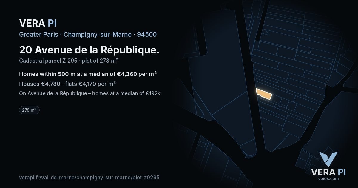 20 Avenue de la République, Champigny-sur-Marne at night – the plot lit, the parcels around coloured by the prices near them