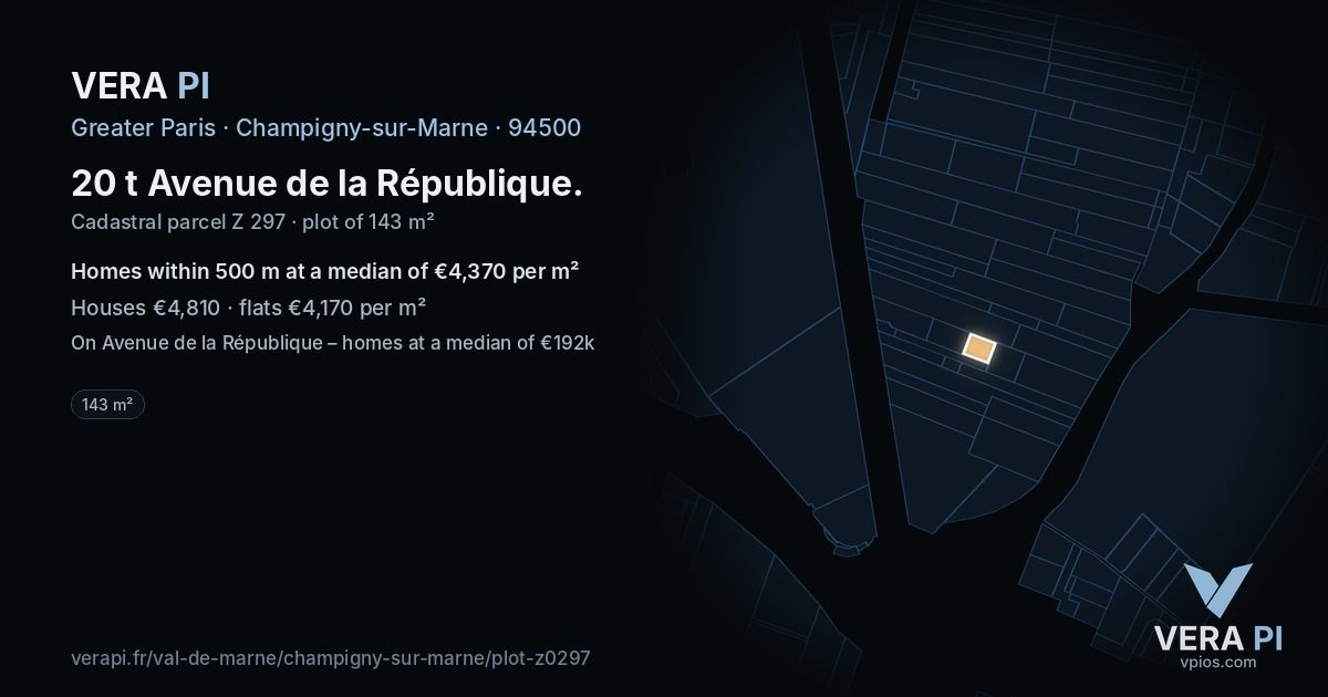 20 t Avenue de la République, Champigny-sur-Marne at night – the plot lit, the parcels around coloured by the prices near them