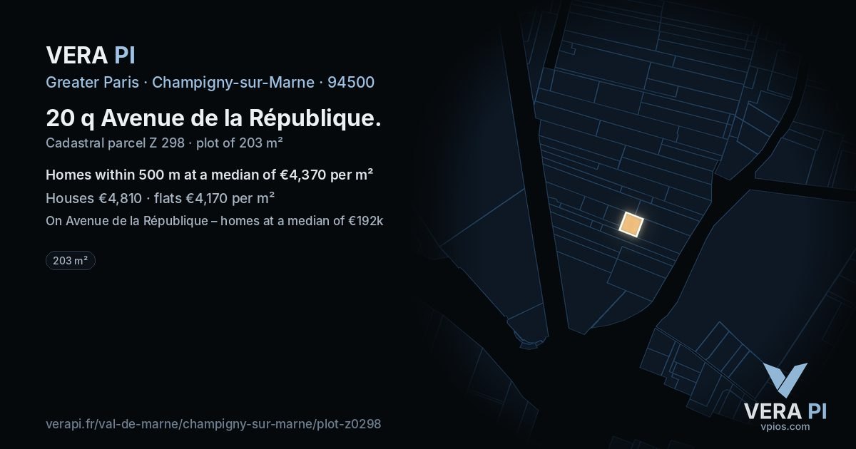 20 q Avenue de la République, Champigny-sur-Marne at night – the plot lit, the parcels around coloured by the prices near them