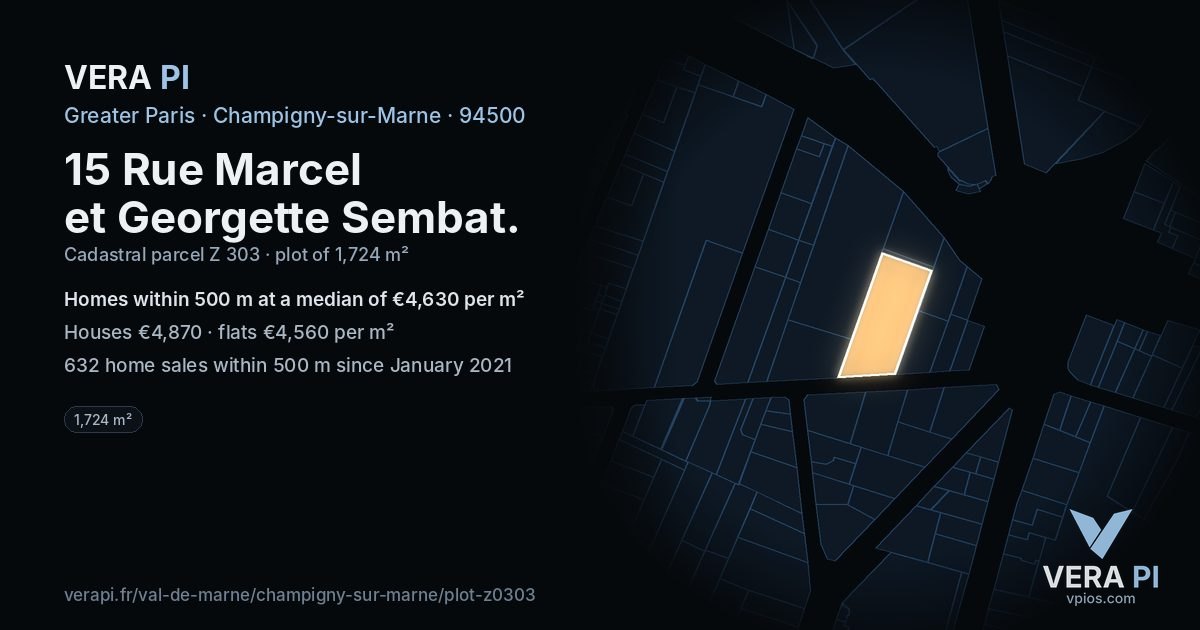 15 Rue Marcel et Georgette Sembat, Champigny-sur-Marne at night – the plot lit, the parcels around coloured by the prices near them