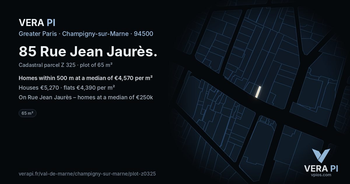85 Rue Jean Jaurès, Champigny-sur-Marne at night – the plot lit, the parcels around coloured by the prices near them