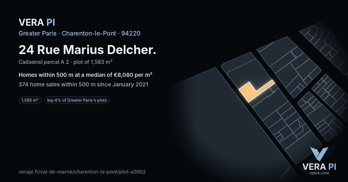24 Rue Marius Delcher, Charenton-le-Pont at night – the plot lit, the parcels around coloured by the prices near them