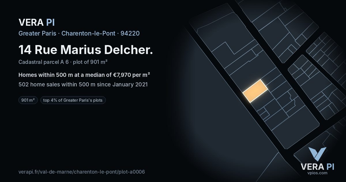 14 Rue Marius Delcher, Charenton-le-Pont at night – the plot lit, the parcels around coloured by the prices near them