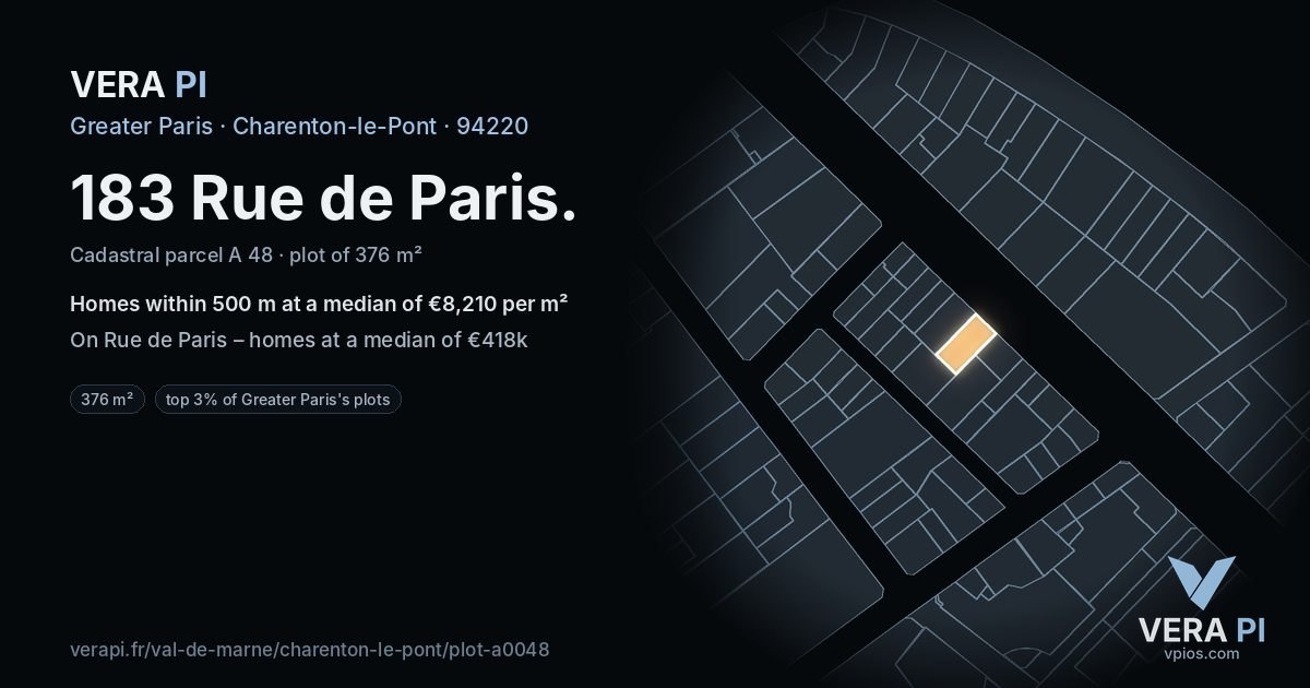 183 Rue de Paris, Charenton-le-Pont at night – the plot lit, the parcels around coloured by the prices near them