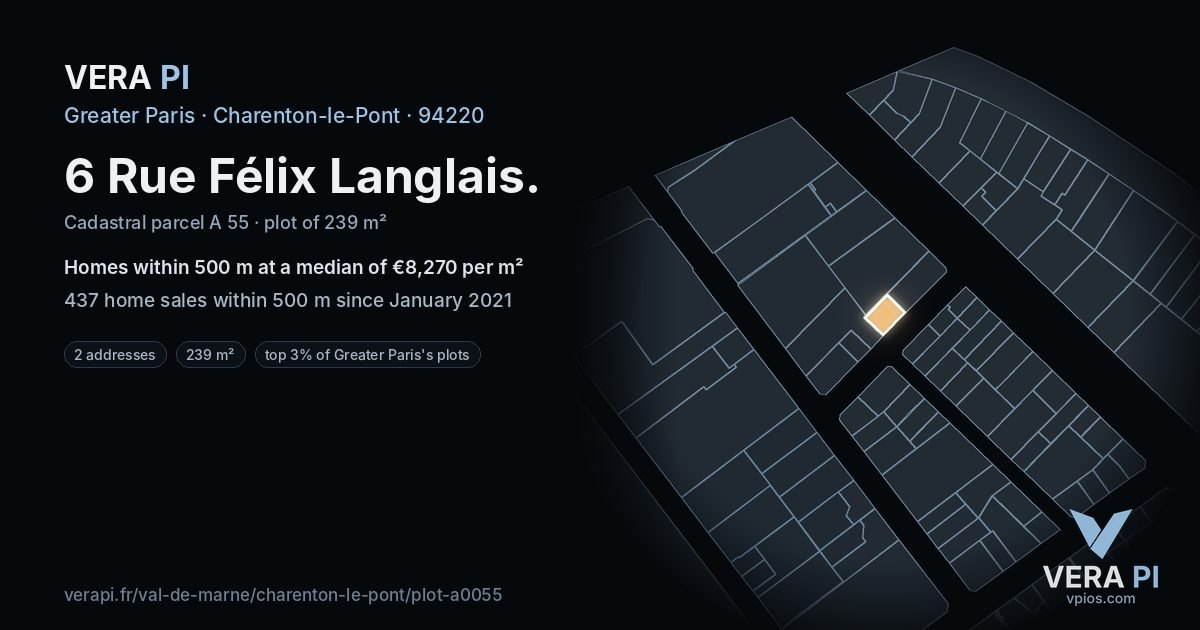 6 Rue Félix Langlais, Charenton-le-Pont at night – the plot lit, the parcels around coloured by the prices near them