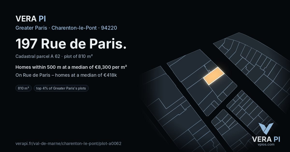 197 Rue de Paris, Charenton-le-Pont at night – the plot lit, the parcels around coloured by the prices near them