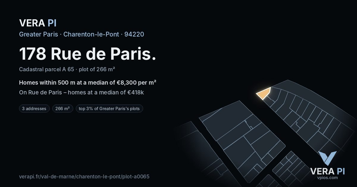 178 Rue de Paris, Charenton-le-Pont at night – the plot lit, the parcels around coloured by the prices near them