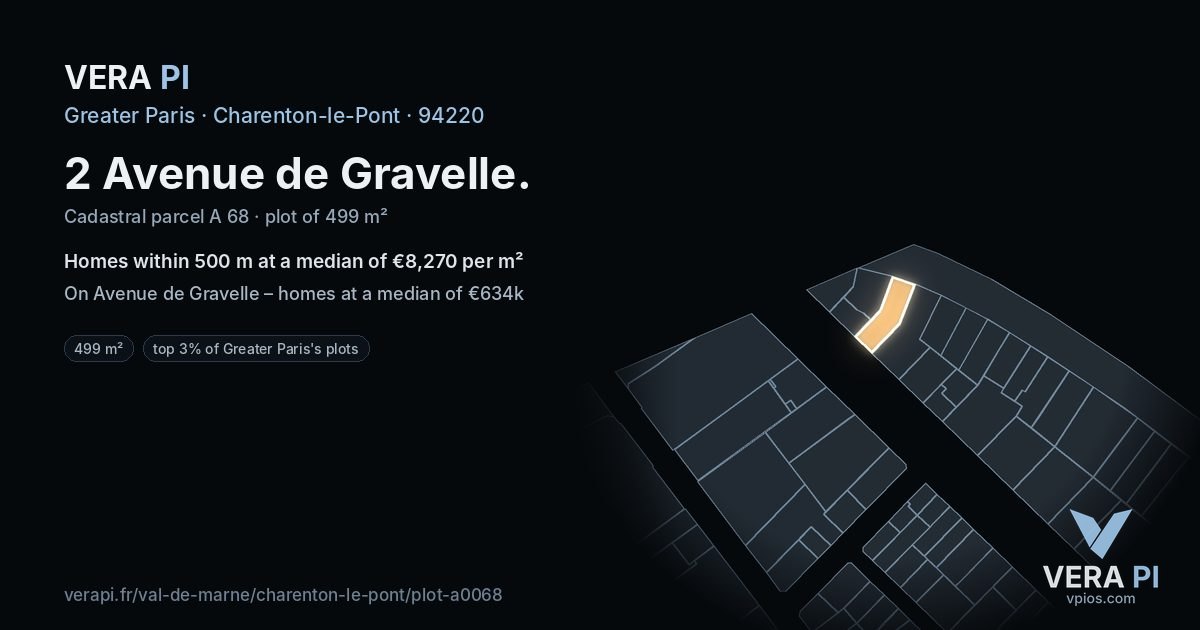 2 Avenue de Gravelle, Charenton-le-Pont at night – the plot lit, the parcels around coloured by the prices near them