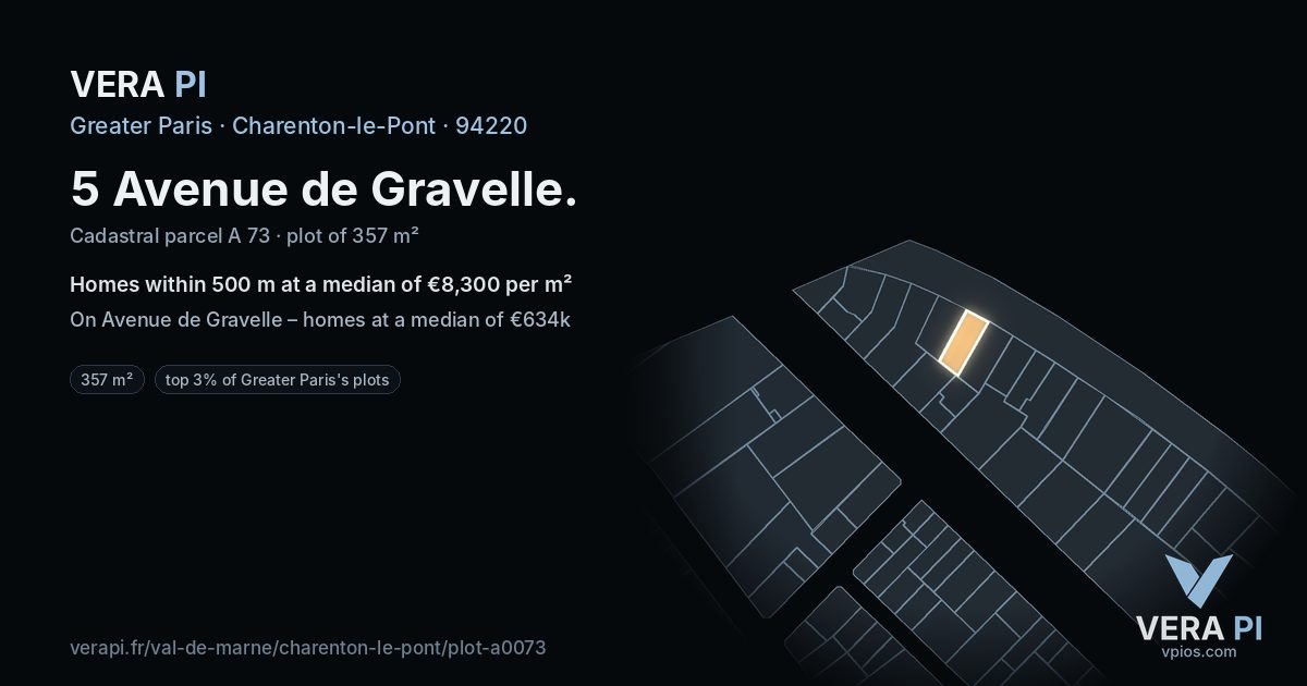 5 Avenue de Gravelle, Charenton-le-Pont at night – the plot lit, the parcels around coloured by the prices near them