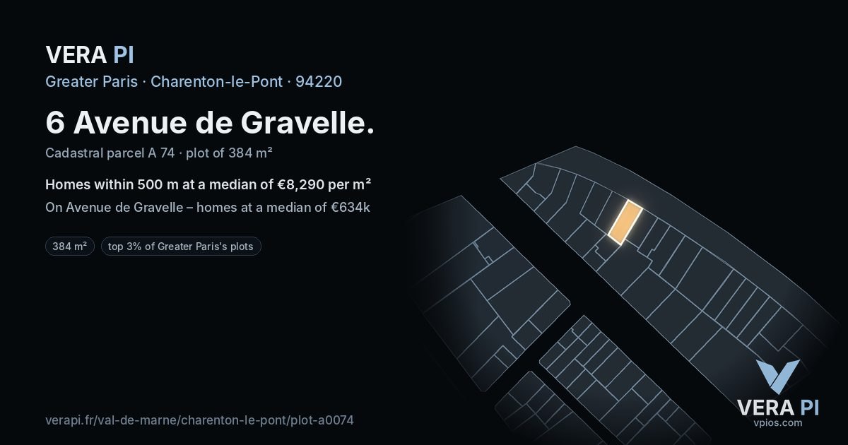 6 Avenue de Gravelle, Charenton-le-Pont at night – the plot lit, the parcels around coloured by the prices near them