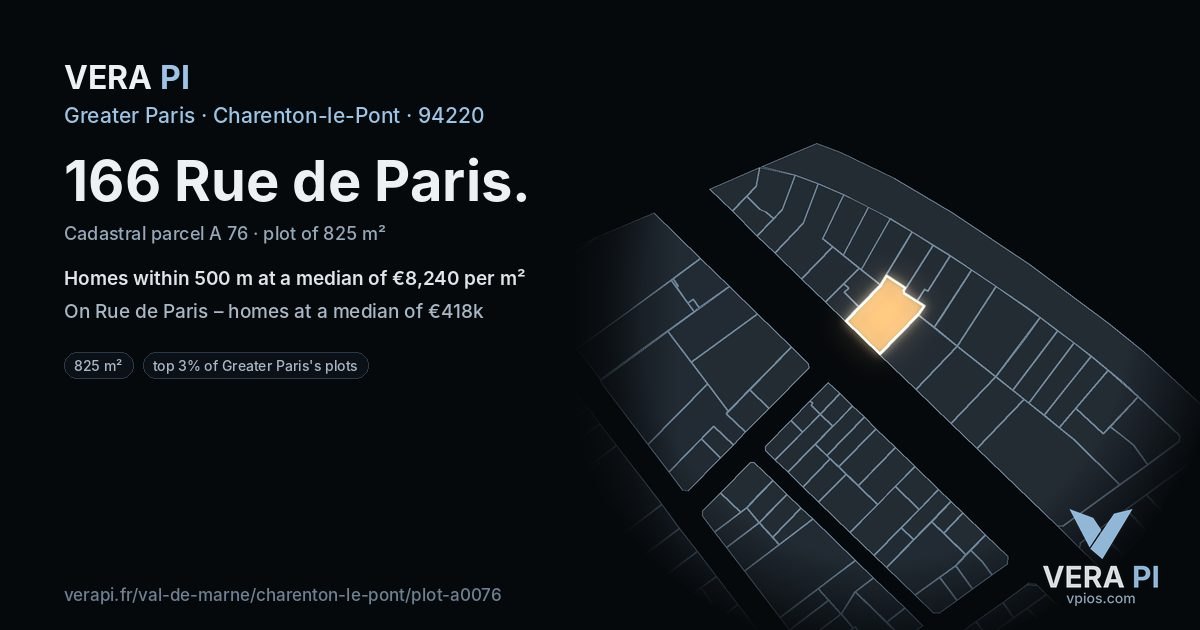 166 Rue de Paris, Charenton-le-Pont at night – the plot lit, the parcels around coloured by the prices near them