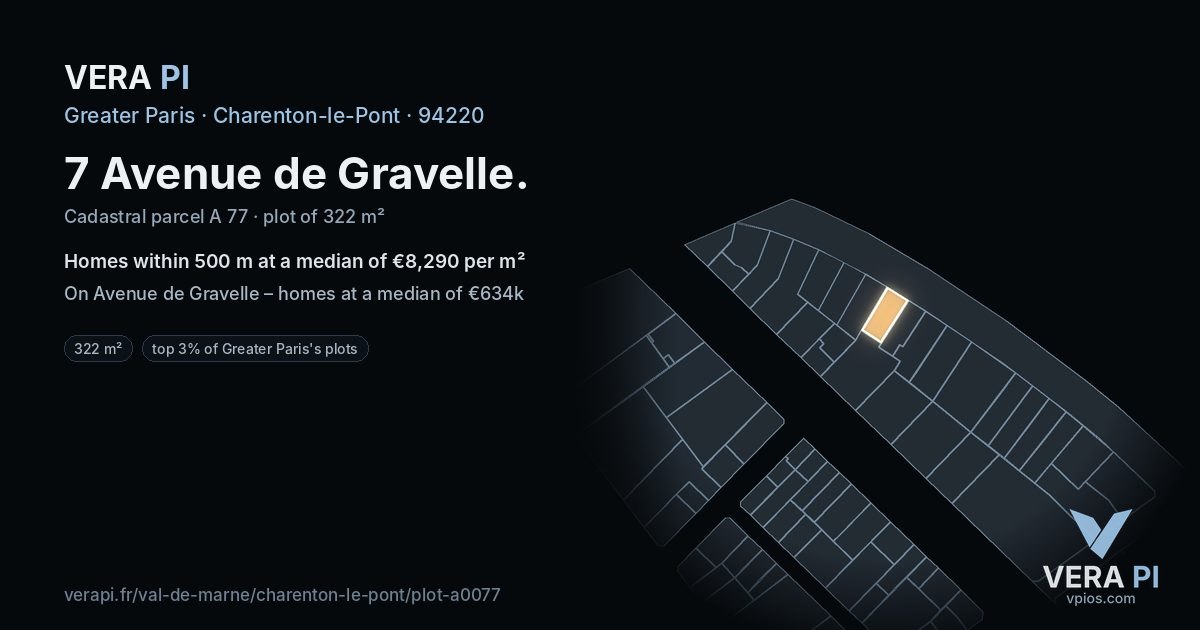 7 Avenue de Gravelle, Charenton-le-Pont at night – the plot lit, the parcels around coloured by the prices near them