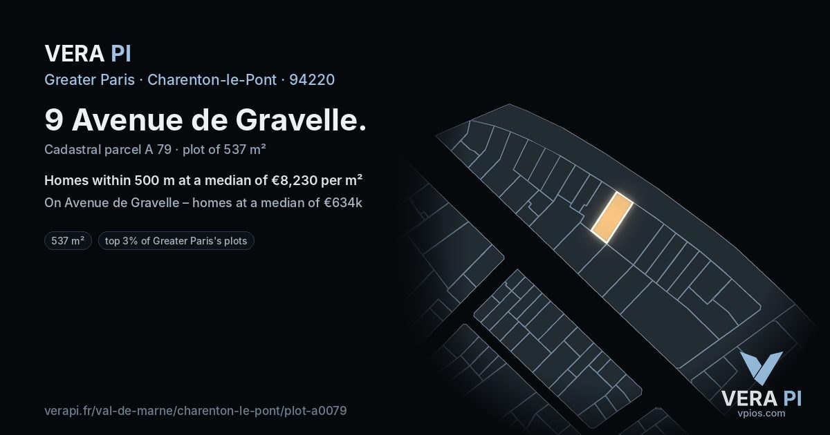 9 Avenue de Gravelle, Charenton-le-Pont at night – the plot lit, the parcels around coloured by the prices near them