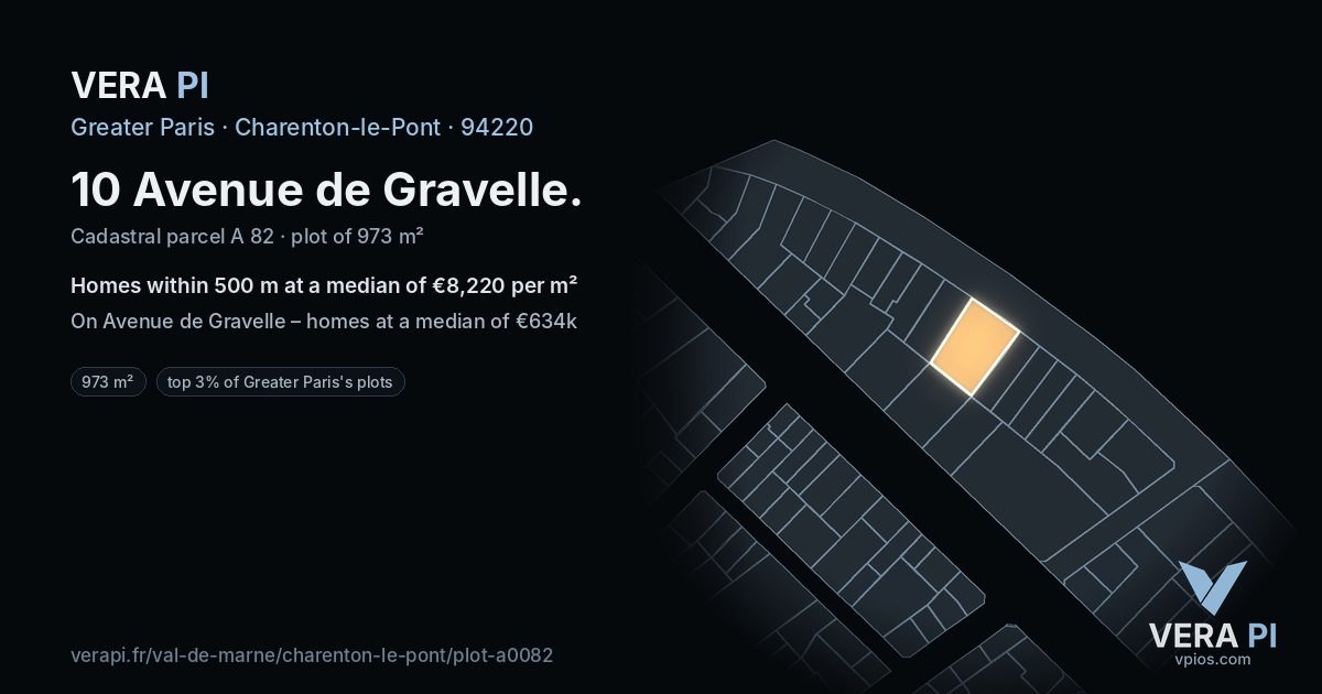 10 Avenue de Gravelle, Charenton-le-Pont at night – the plot lit, the parcels around coloured by the prices near them