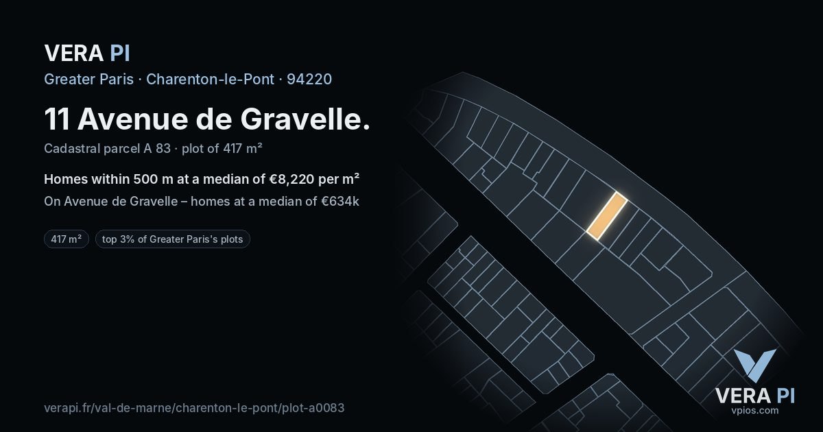 11 Avenue de Gravelle, Charenton-le-Pont at night – the plot lit, the parcels around coloured by the prices near them
