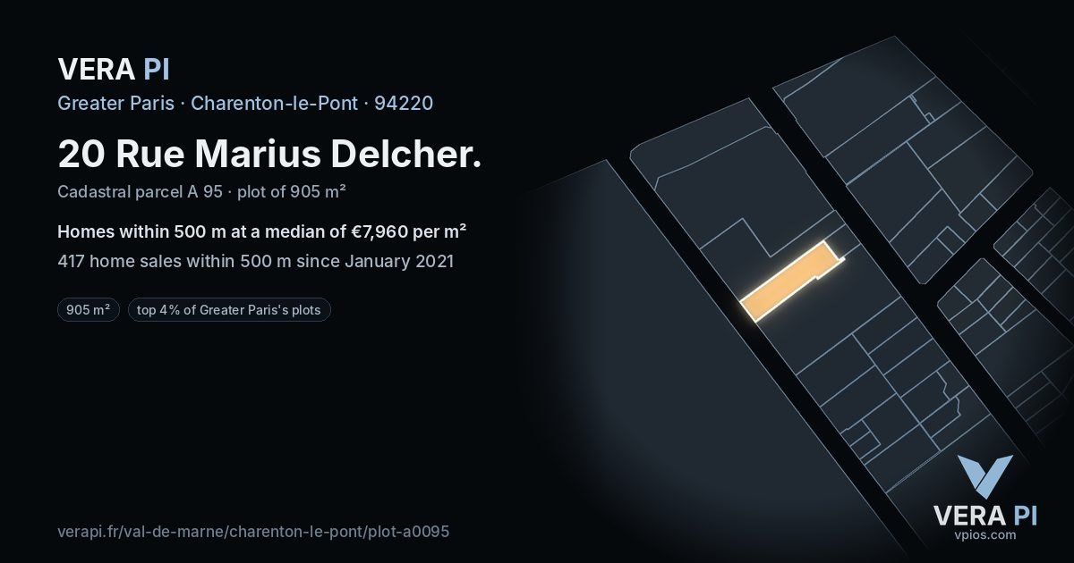 20 Rue Marius Delcher, Charenton-le-Pont at night – the plot lit, the parcels around coloured by the prices near them