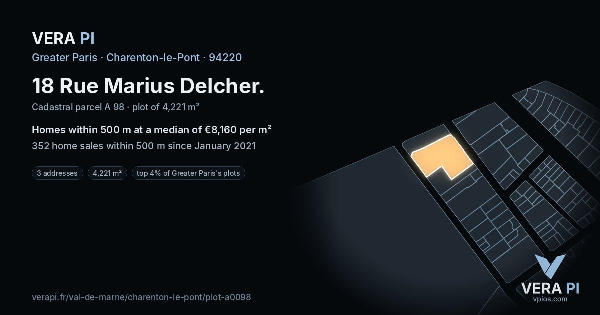 18 Rue Marius Delcher, Charenton-le-Pont at night – the plot lit, the parcels around coloured by the prices near them