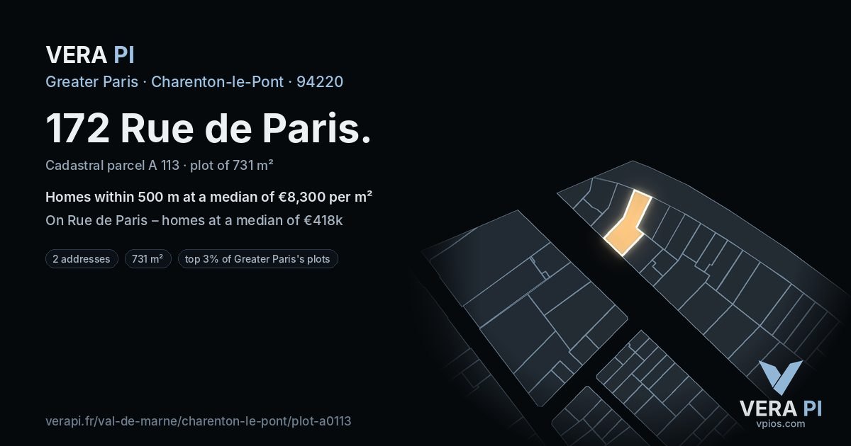 172 Rue de Paris, Charenton-le-Pont at night – the plot lit, the parcels around coloured by the prices near them