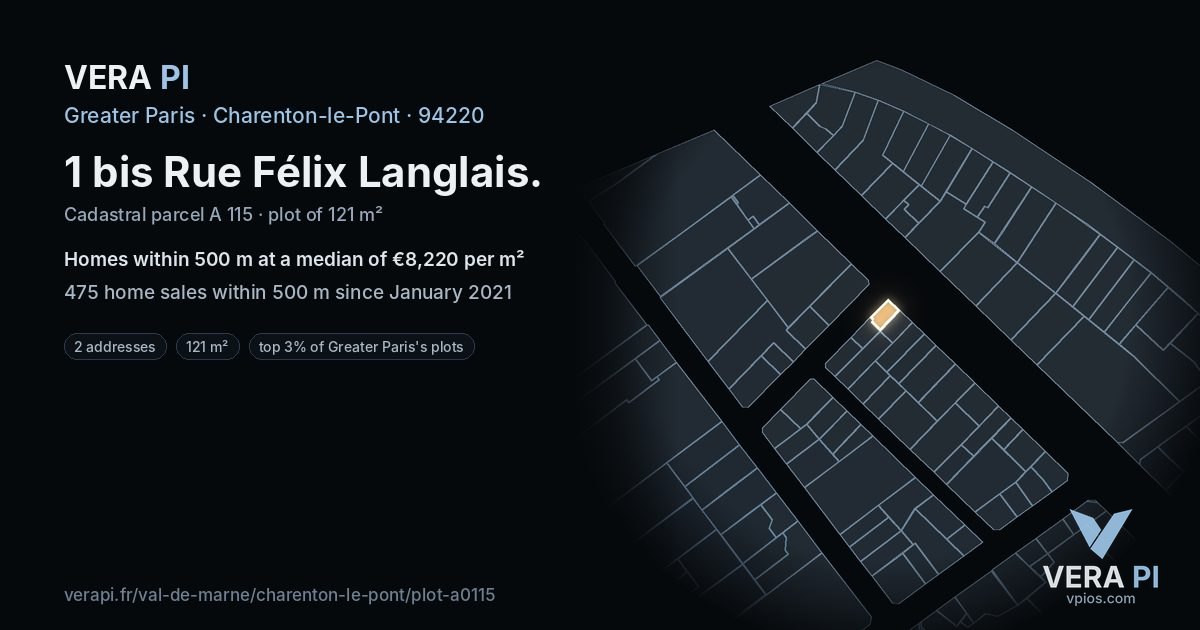 1 bis Rue Félix Langlais, Charenton-le-Pont at night – the plot lit, the parcels around coloured by the prices near them