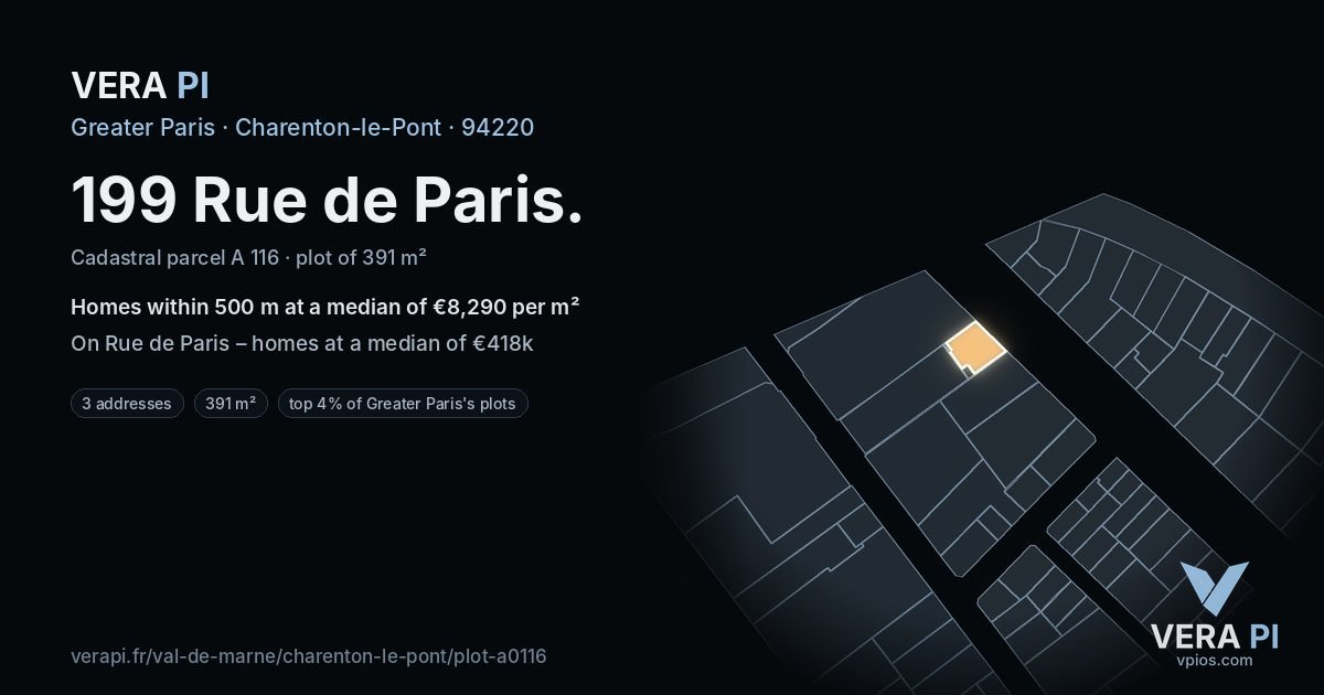 199 Rue de Paris, Charenton-le-Pont at night – the plot lit, the parcels around coloured by the prices near them