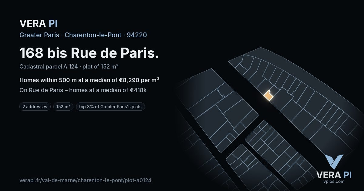 168 bis Rue de Paris, Charenton-le-Pont at night – the plot lit, the parcels around coloured by the prices near them