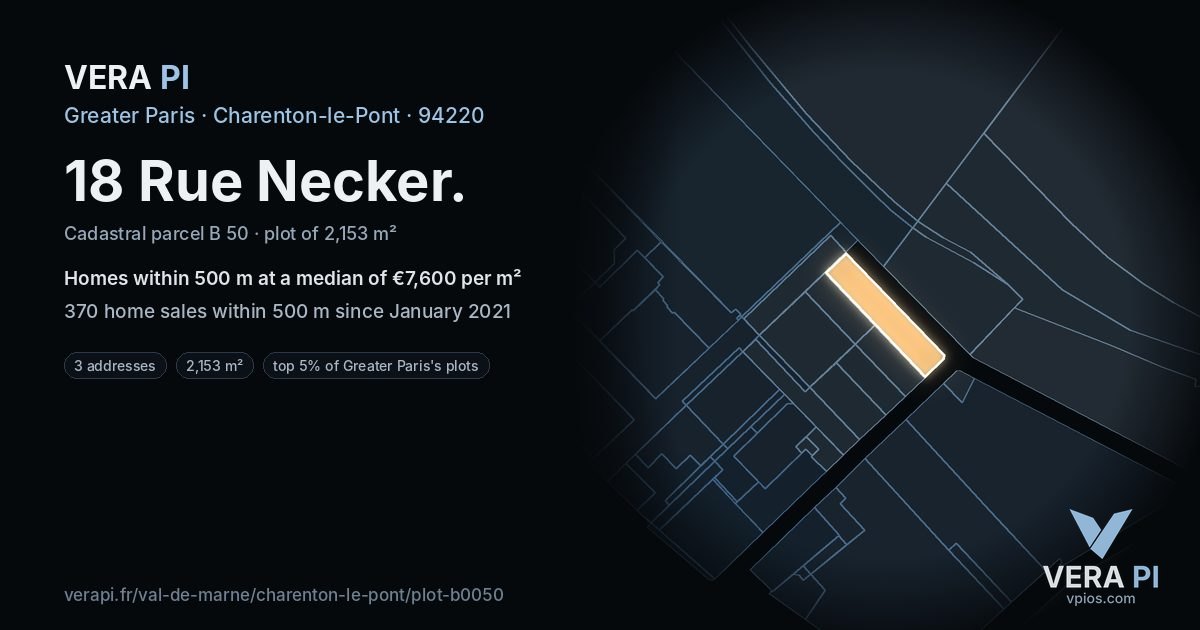18 Rue Necker, Charenton-le-Pont at night – the plot lit, the parcels around coloured by the prices near them