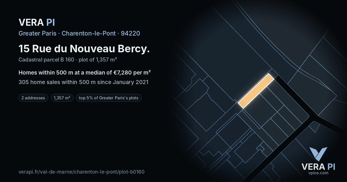 15 Rue du Nouveau Bercy, Charenton-le-Pont at night – the plot lit, the parcels around coloured by the prices near them