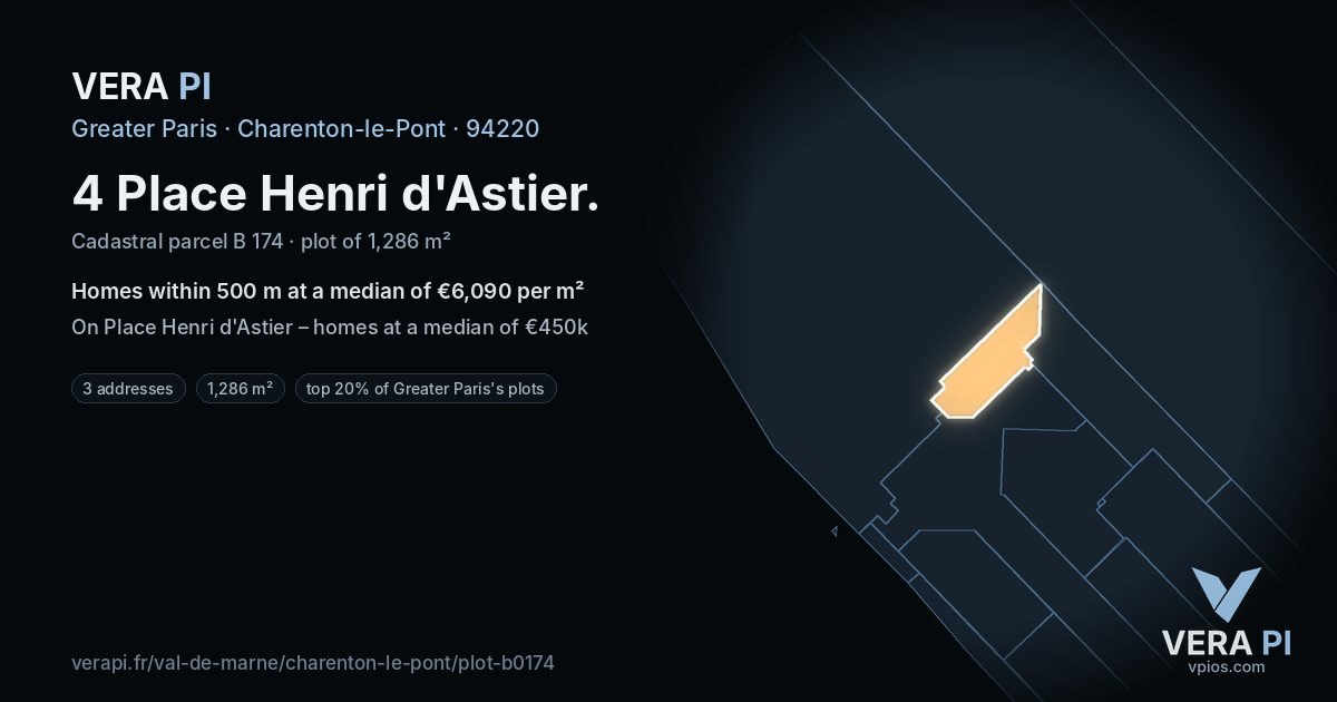 4 Place Henri d'Astier, Charenton-le-Pont at night – the plot lit, the parcels around coloured by the prices near them