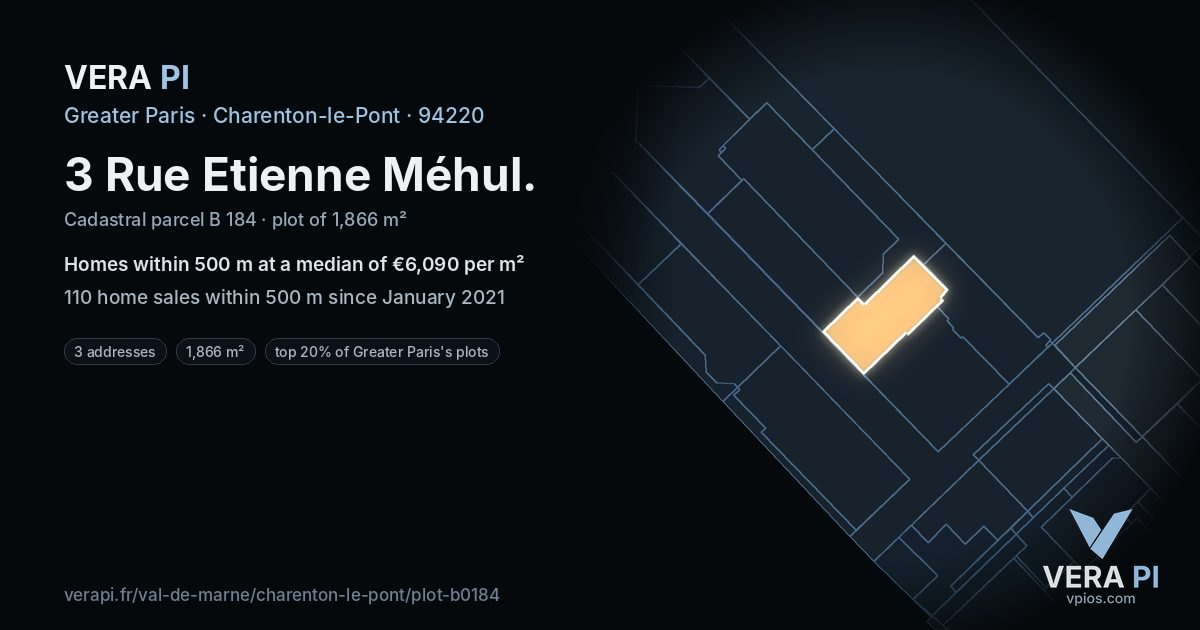 3 Rue Etienne Méhul, Charenton-le-Pont at night – the plot lit, the parcels around coloured by the prices near them