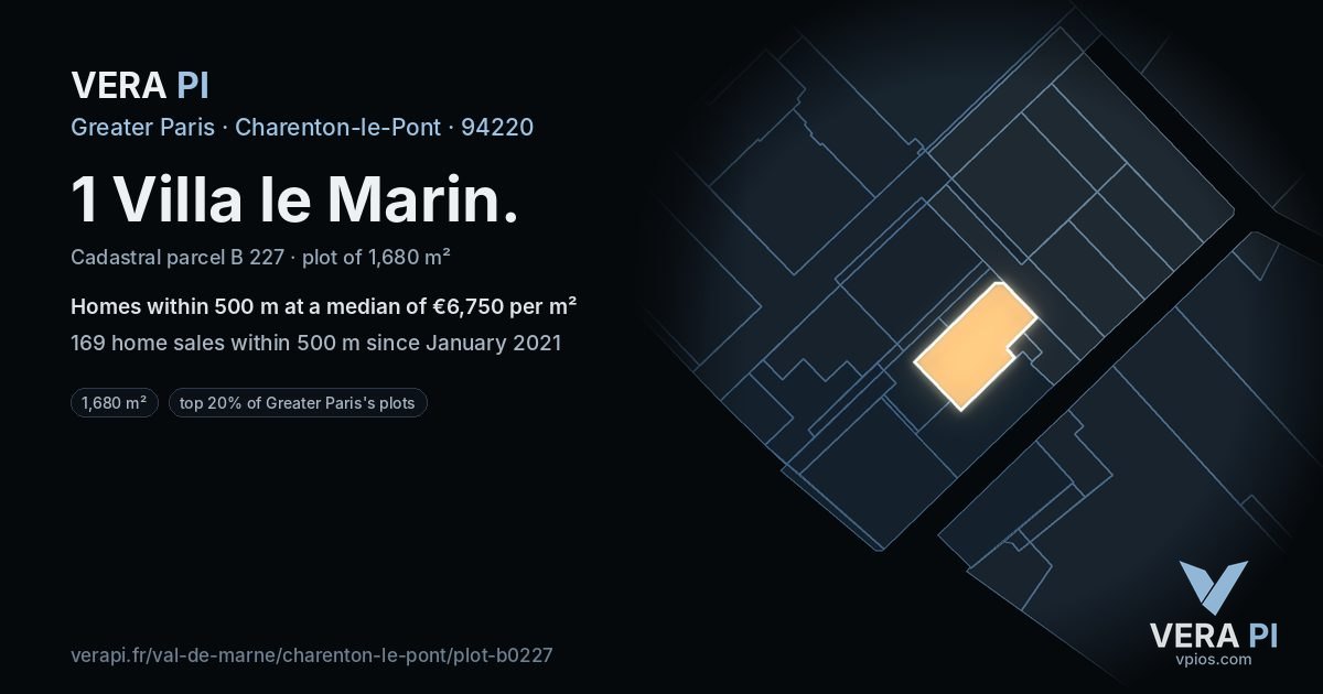 1 Villa le Marin, Charenton-le-Pont at night – the plot lit, the parcels around coloured by the prices near them