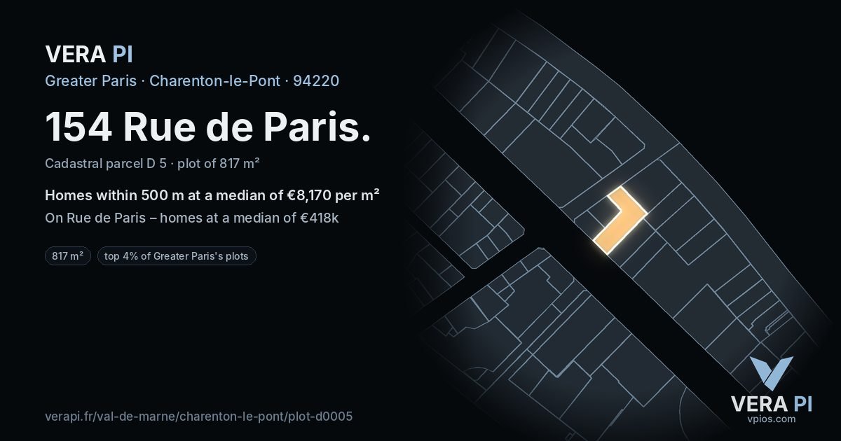 154 Rue de Paris, Charenton-le-Pont at night – the plot lit, the parcels around coloured by the prices near them