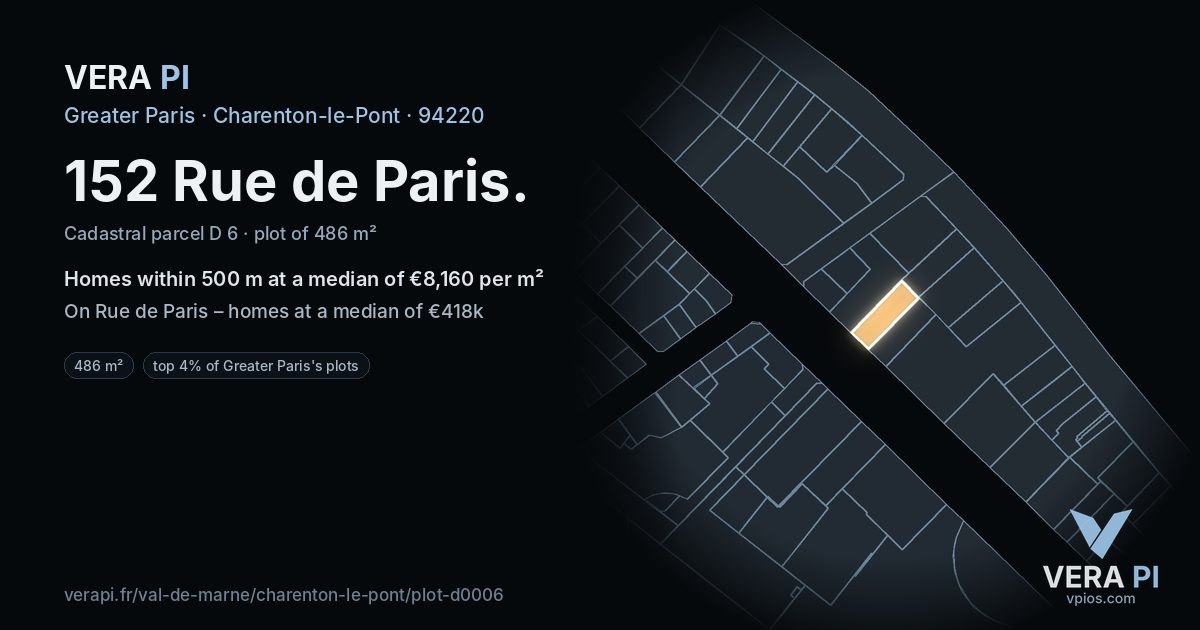 152 Rue de Paris, Charenton-le-Pont at night – the plot lit, the parcels around coloured by the prices near them