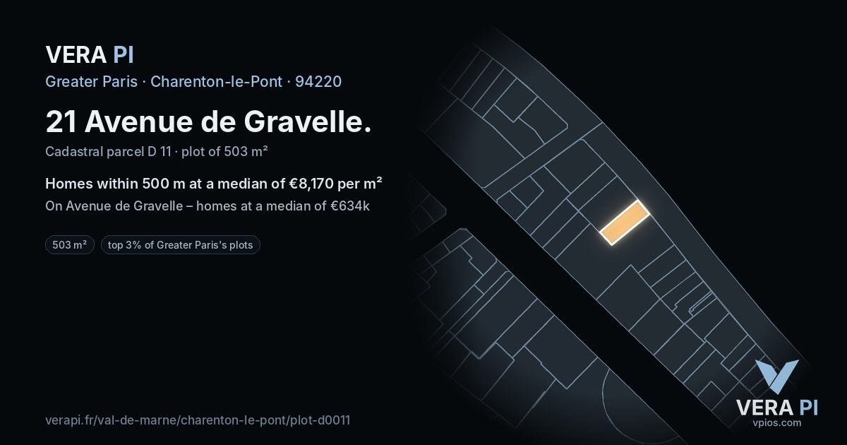 21 Avenue de Gravelle, Charenton-le-Pont at night – the plot lit, the parcels around coloured by the prices near them
