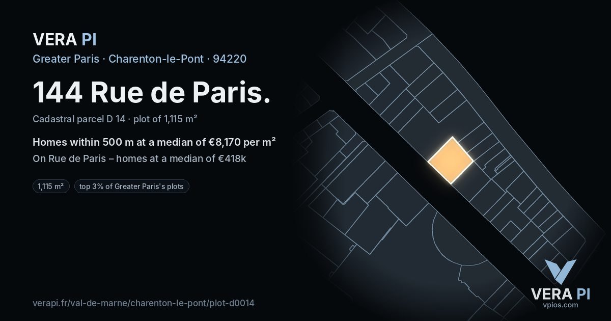 144 Rue de Paris, Charenton-le-Pont at night – the plot lit, the parcels around coloured by the prices near them