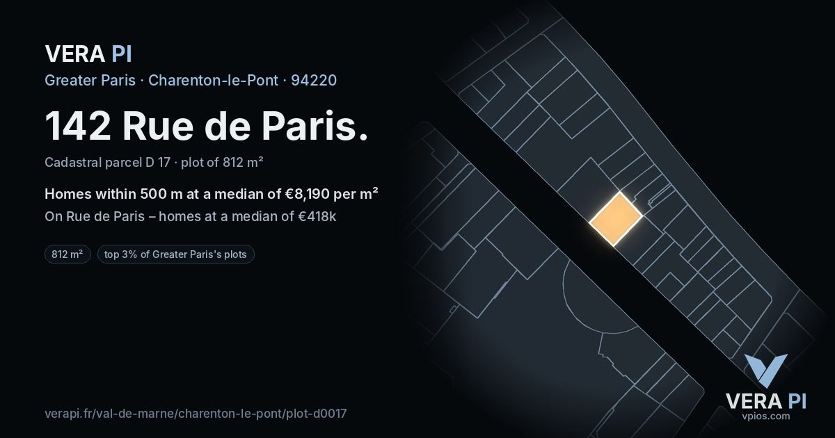 142 Rue de Paris, Charenton-le-Pont at night – the plot lit, the parcels around coloured by the prices near them