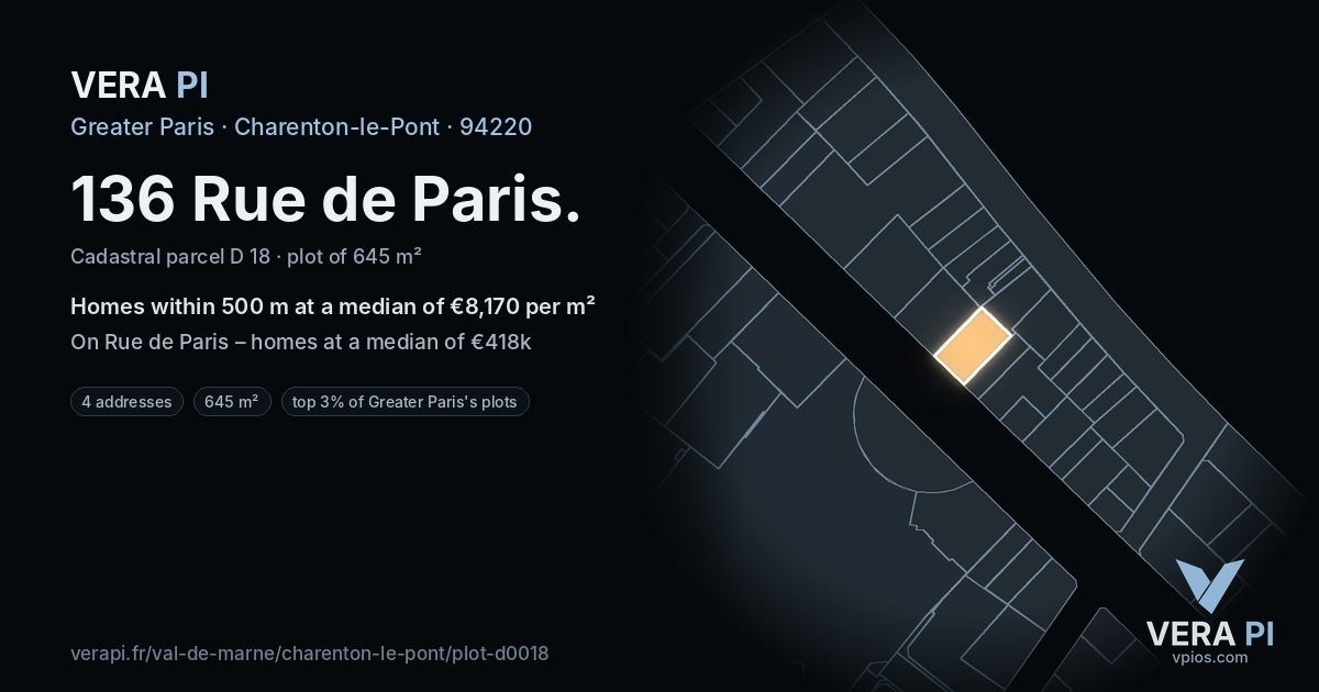 136 Rue de Paris, Charenton-le-Pont at night – the plot lit, the parcels around coloured by the prices near them