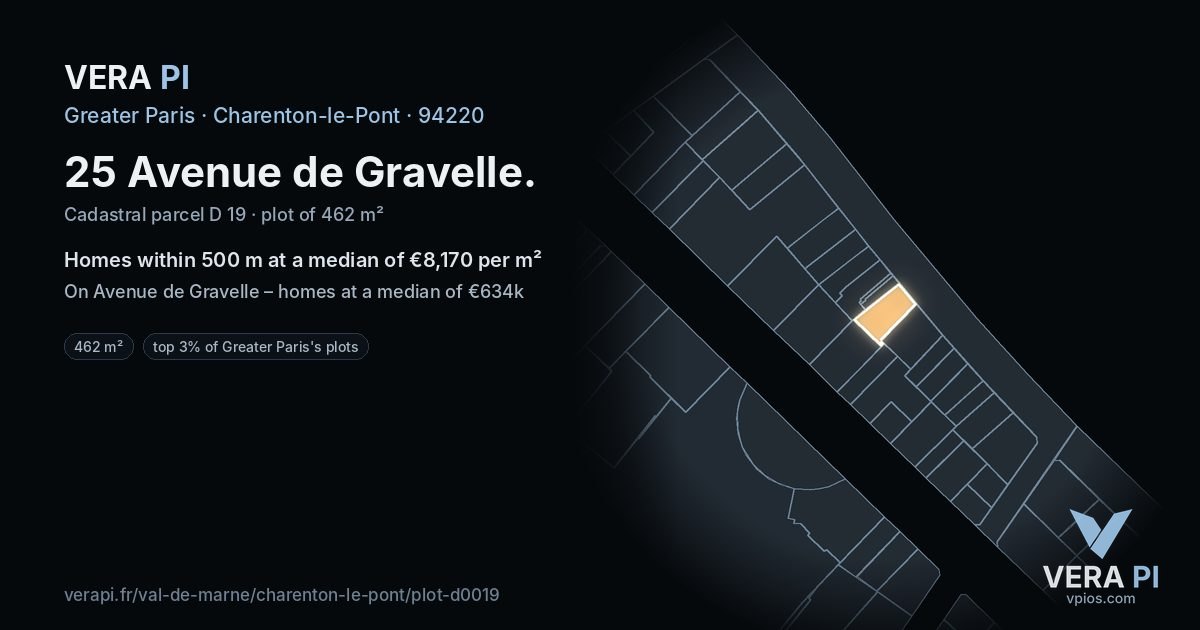 25 Avenue de Gravelle, Charenton-le-Pont at night – the plot lit, the parcels around coloured by the prices near them