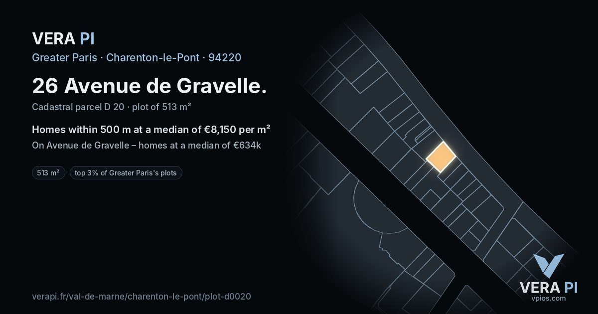 26 Avenue de Gravelle, Charenton-le-Pont at night – the plot lit, the parcels around coloured by the prices near them