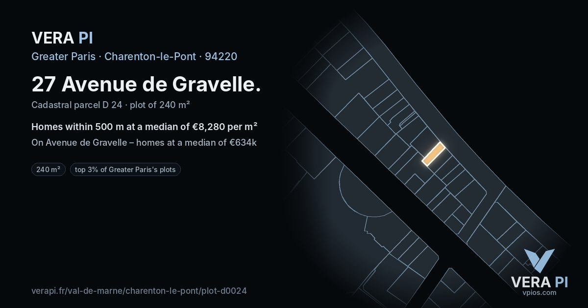 27 Avenue de Gravelle, Charenton-le-Pont at night – the plot lit, the parcels around coloured by the prices near them