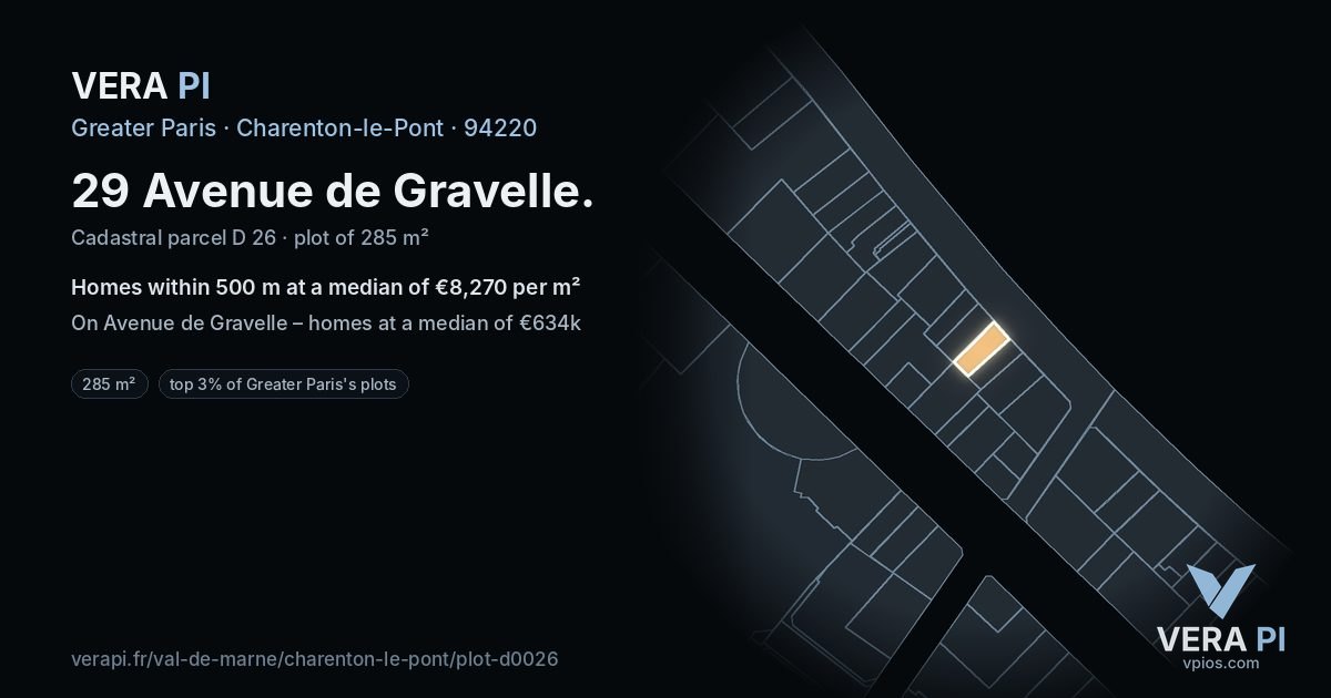 29 Avenue de Gravelle, Charenton-le-Pont at night – the plot lit, the parcels around coloured by the prices near them