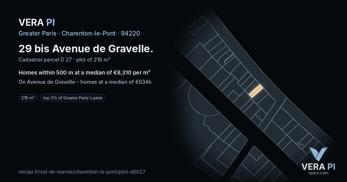 29 bis Avenue de Gravelle, Charenton-le-Pont at night – the plot lit, the parcels around coloured by the prices near them